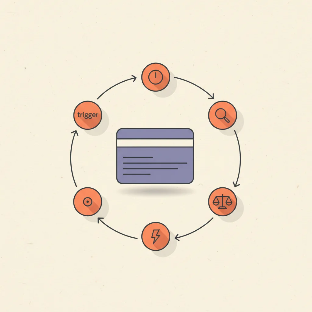 Diagram showing the 5-step watch loop applied to a single deal record: trigger, context, decide, act, log, drawn as a closed cycle around a central deal card.