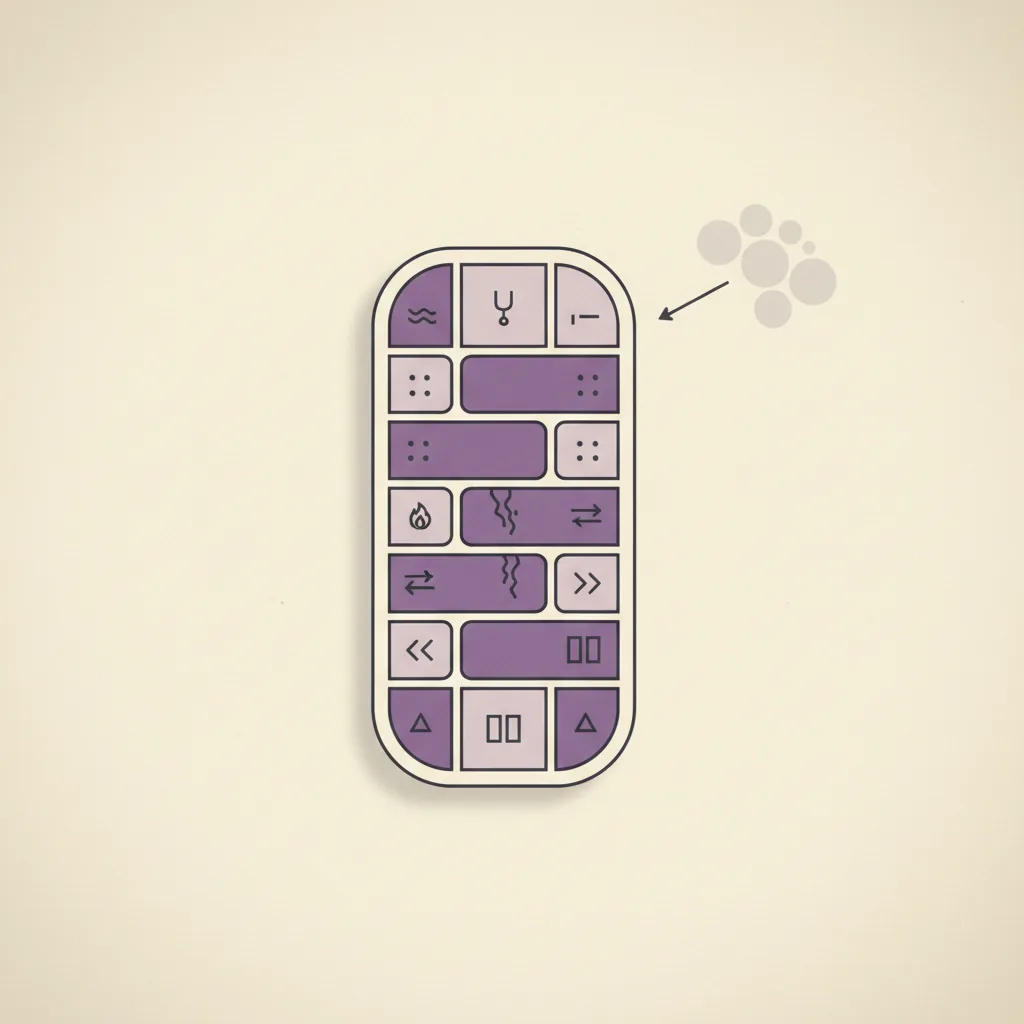 Editorial illustration: a structured eleven-chamber blueprint on cream paper, contrasted with a small loose cluster of four adjective bubbles drifting at the edge — the structured form is the focus.
