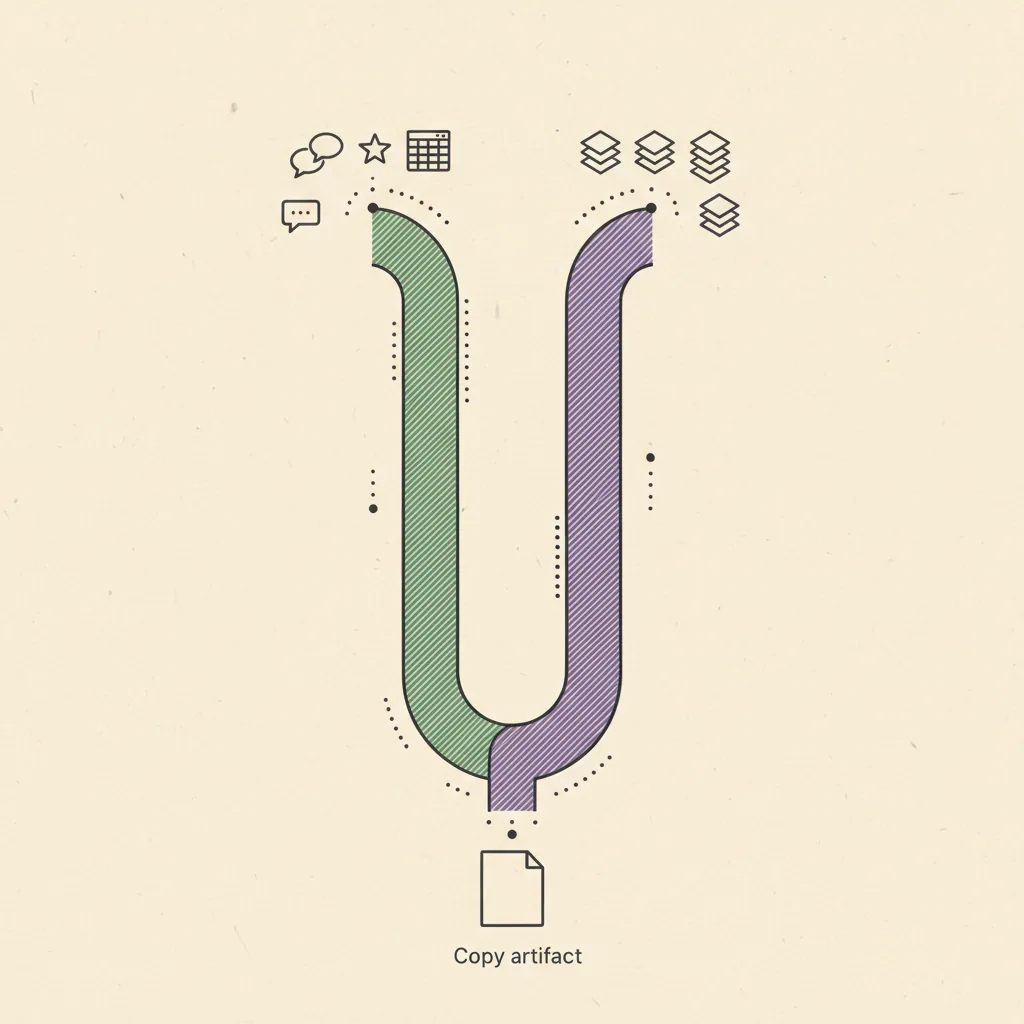 Diagram showing two distinct research streams — voice of customer on the left, voice of self on the right — converging into a single piece of copy at the bottom.