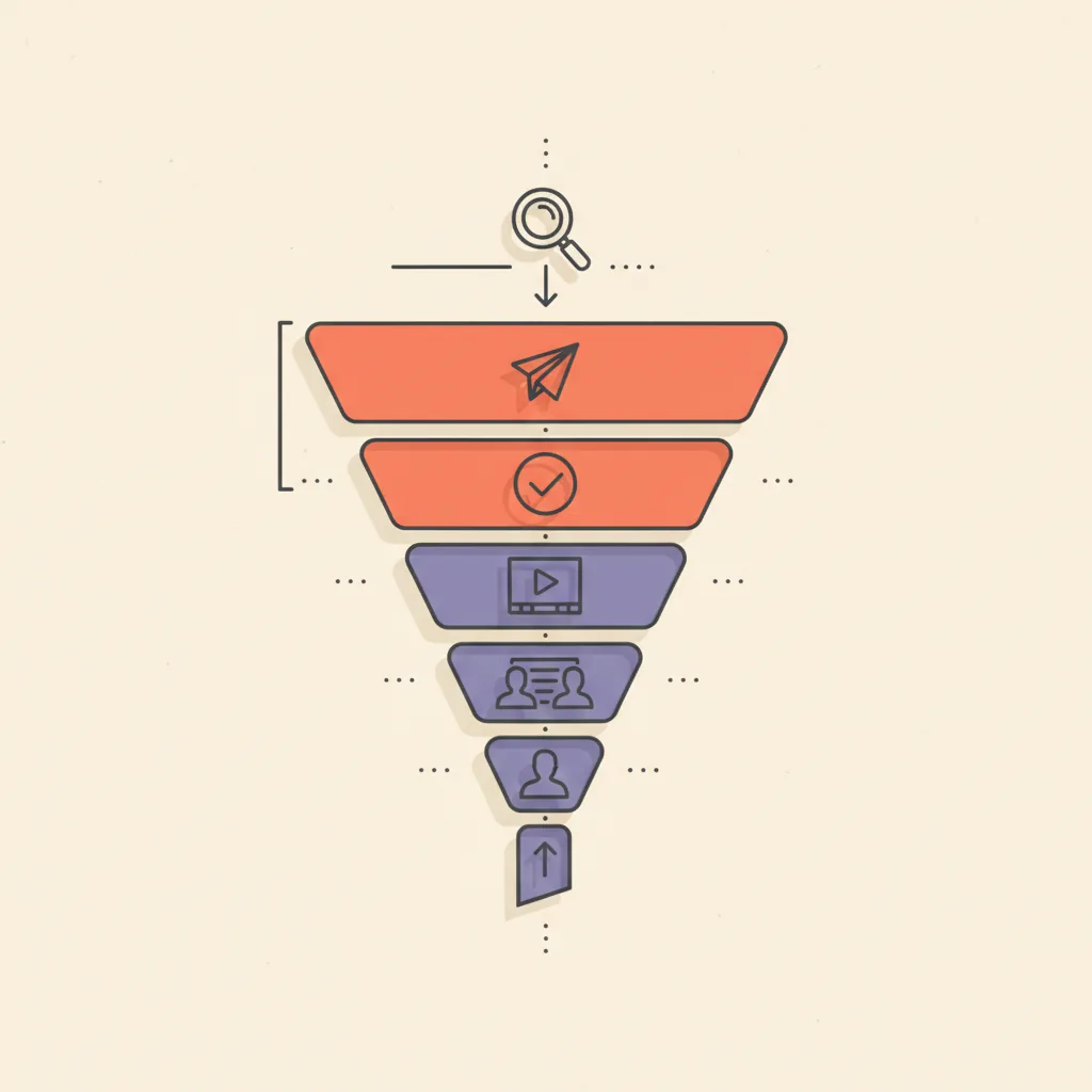 Diagram of a vertical 7-stage B2B sales funnel with stages 1, 2, and 3 — prospecting, outbound, and qualification — highlighted to show where an AI SDR operates, while stages 4 through 7 are dimmed to show the AI SDR does not handle them.
